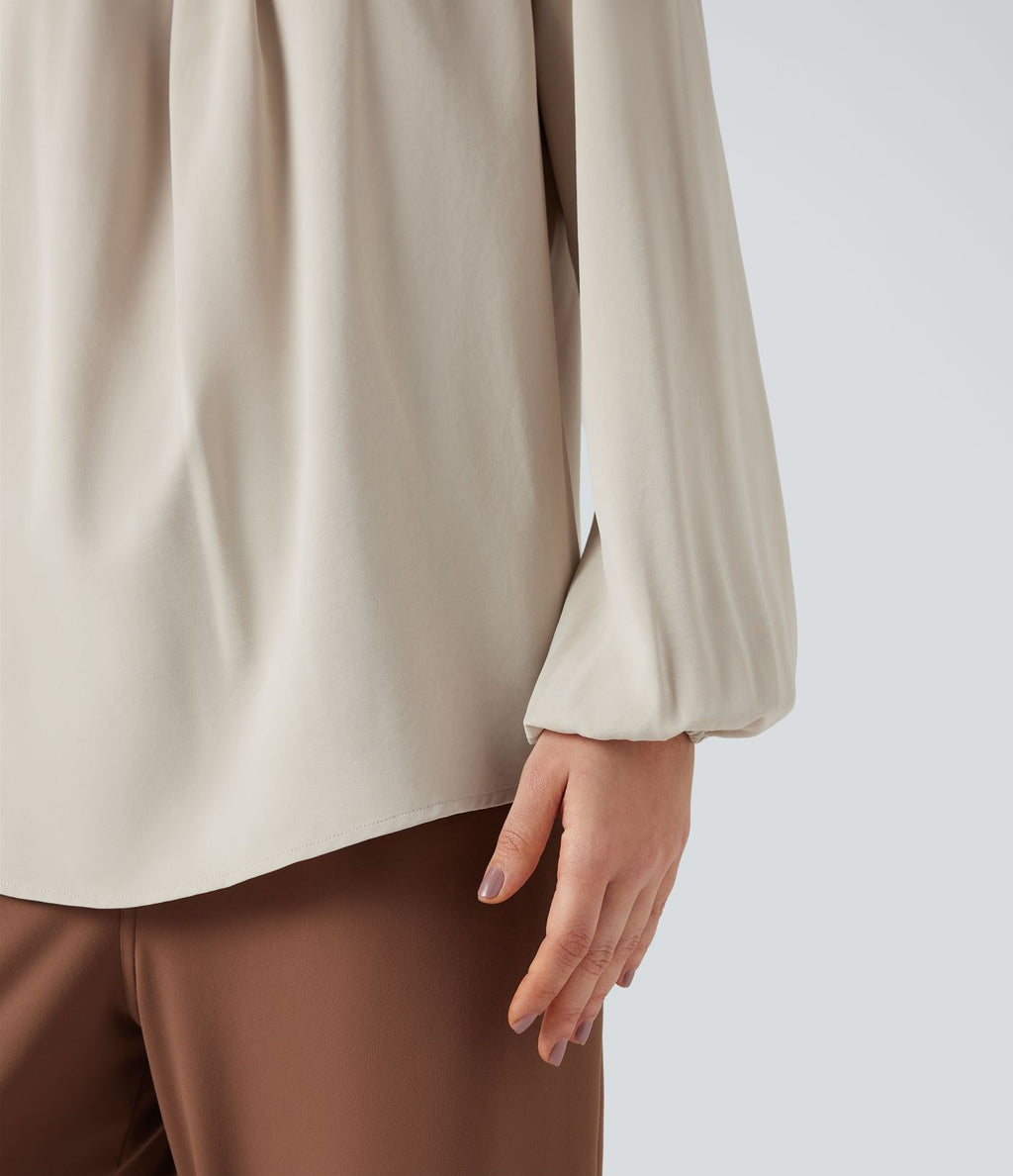 Blouse tailleur décontractée col rond dos keyhole manches bouffantes ourlet arrondi