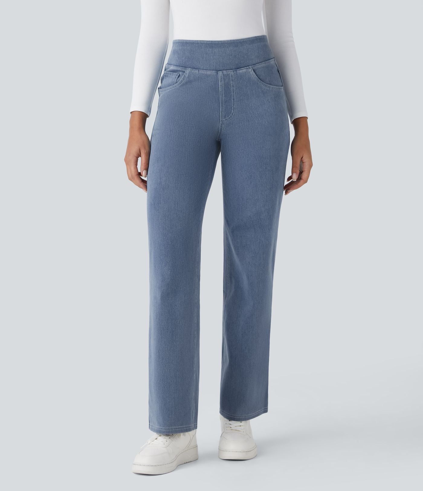 Halara Flex™ Jean Droites Travail en Maille Extensible Taille Haute Plusieurs Poches
