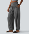 Jogging casual taille haute froncé avec poches