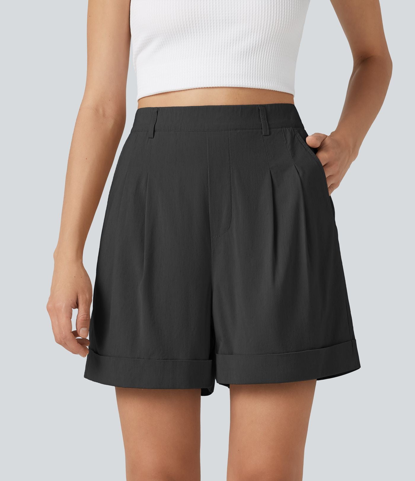 Short ample taille haute décontracté en lin stretch 10 cm avec poches