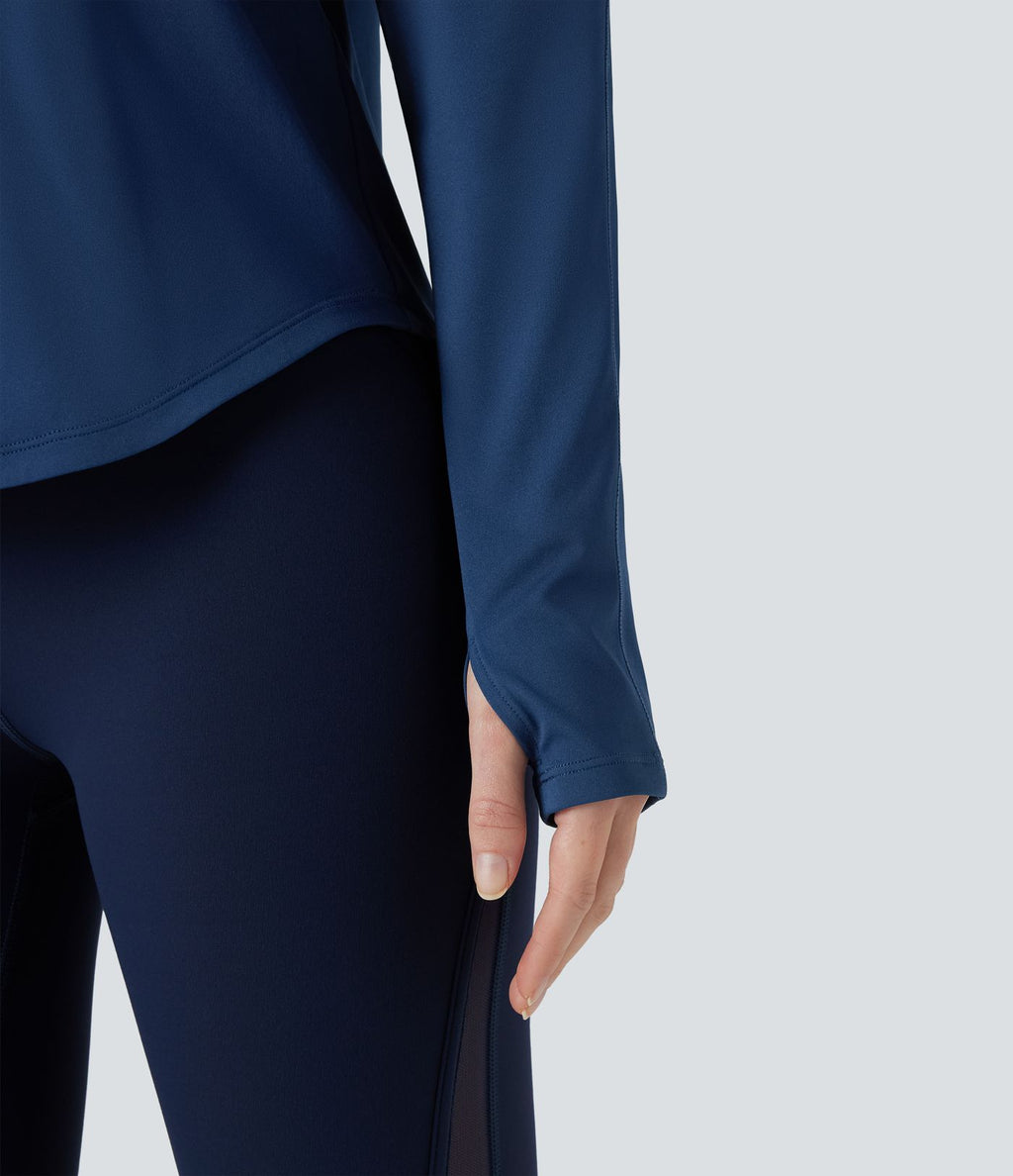 Top de sport col rond mesh contrastant manches longues avec trous pouces