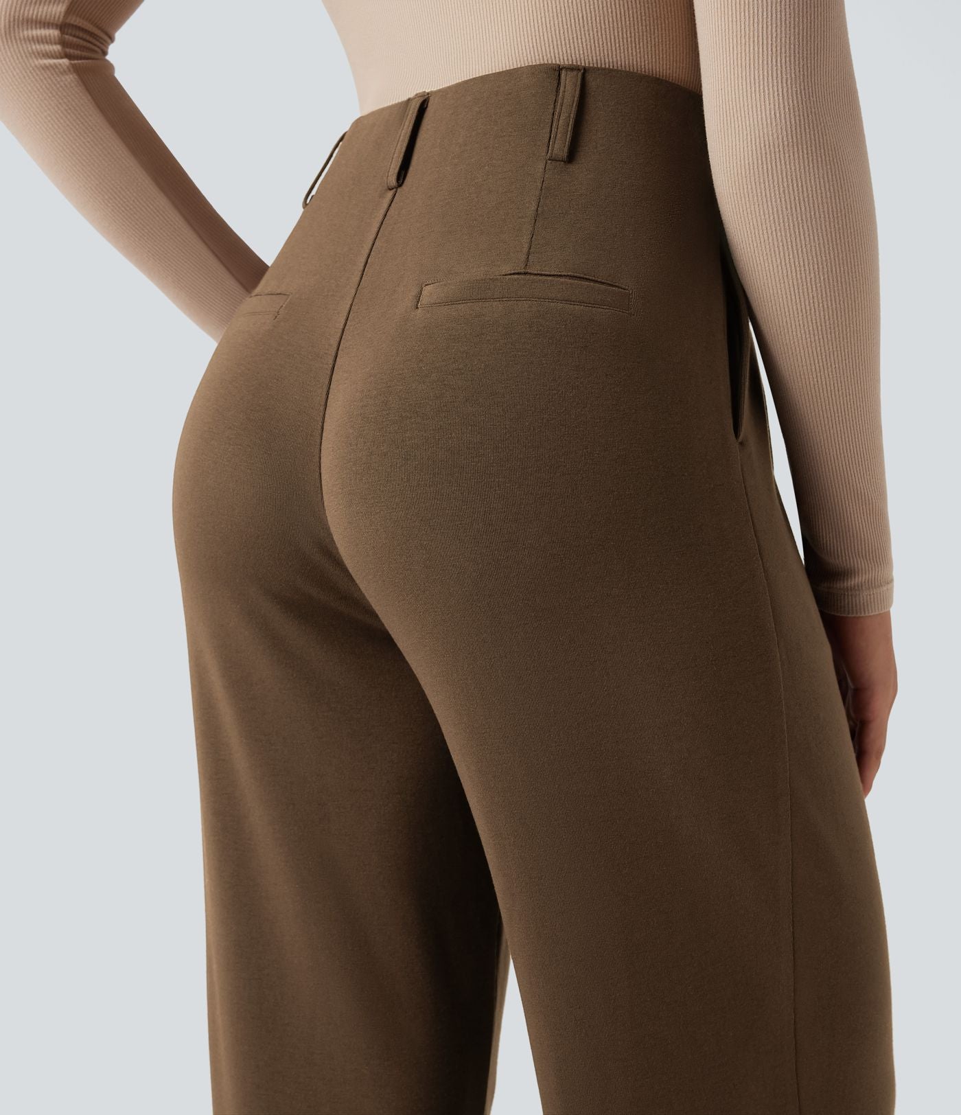 Pantalon tailleur thermique taille haute avec poches