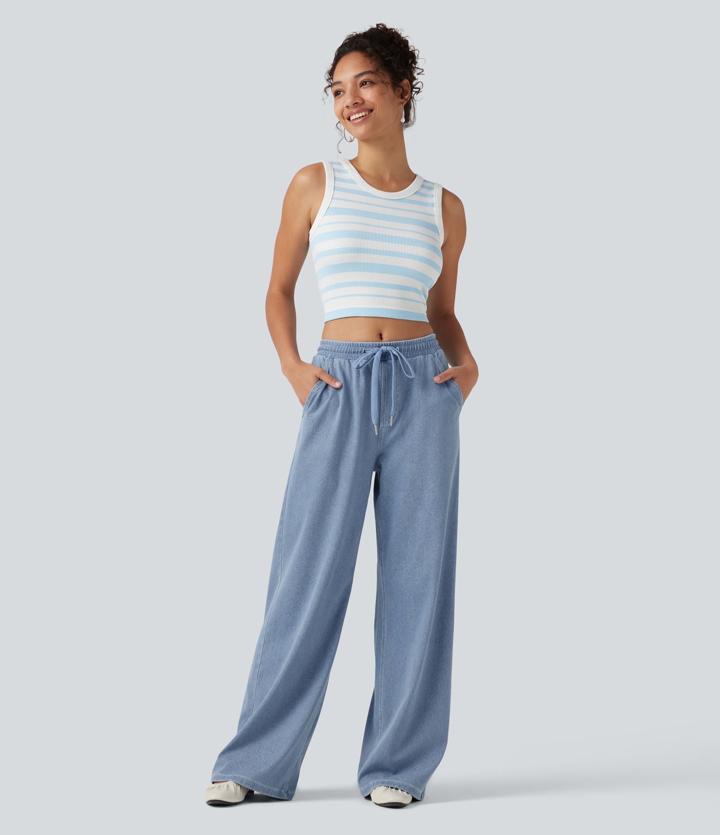 Jogging taille basse Halara Flex™ jambes larges, effet sparkle, avec poches