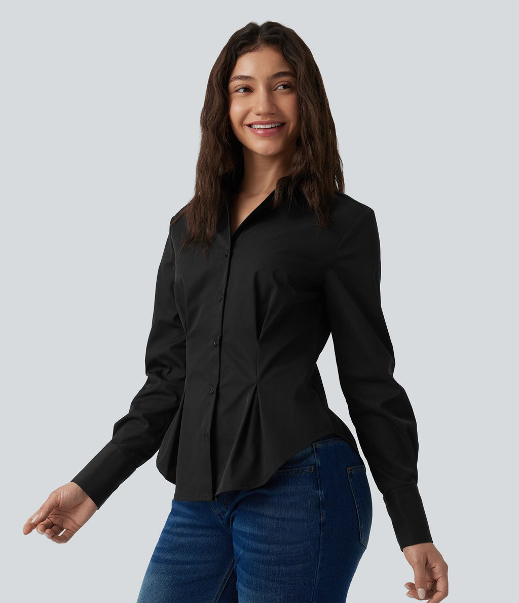 Chemise casual manches longues à ourlet arrondi