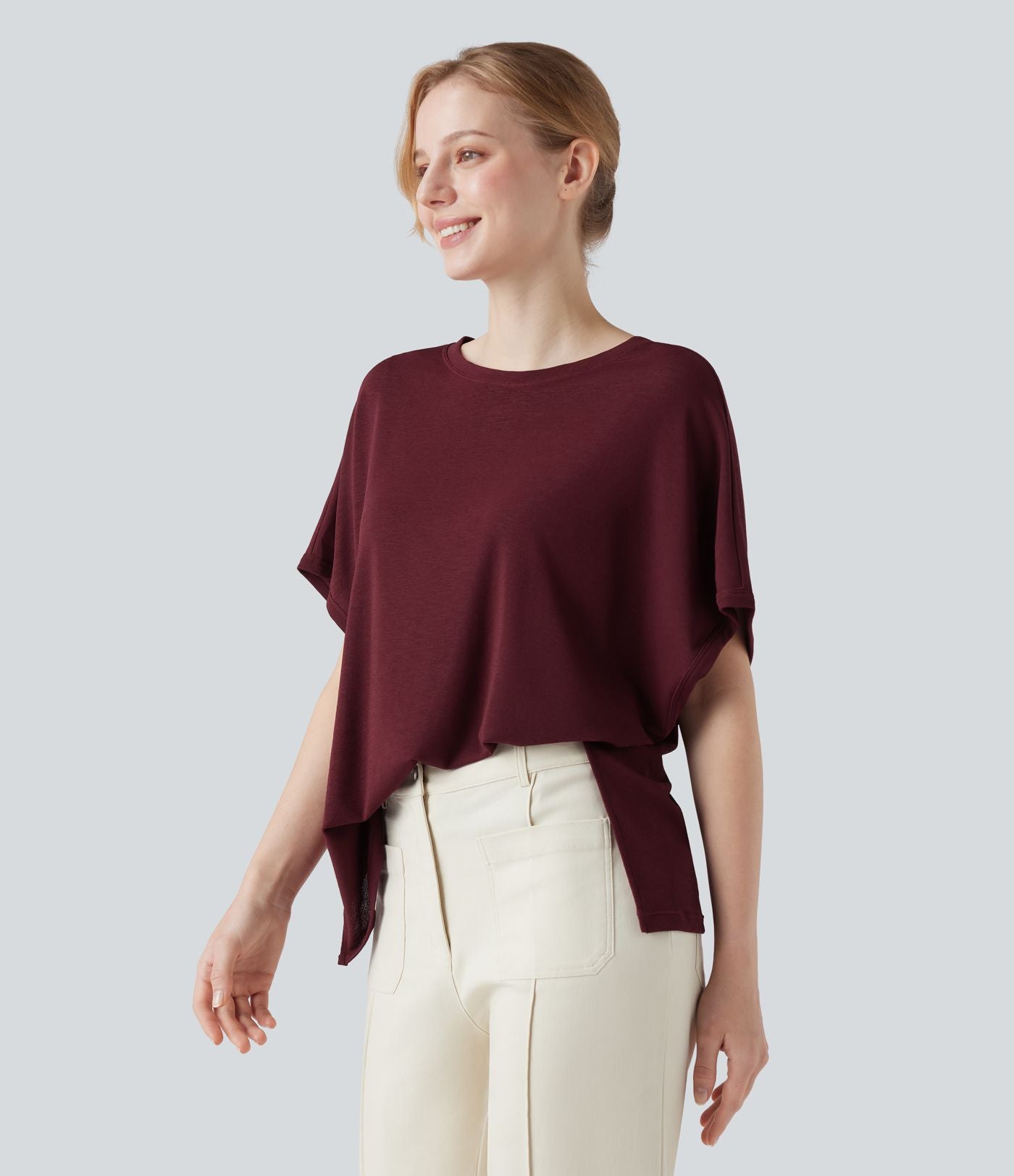 T-shirt col rond manches chauve-souris coupe décontractée