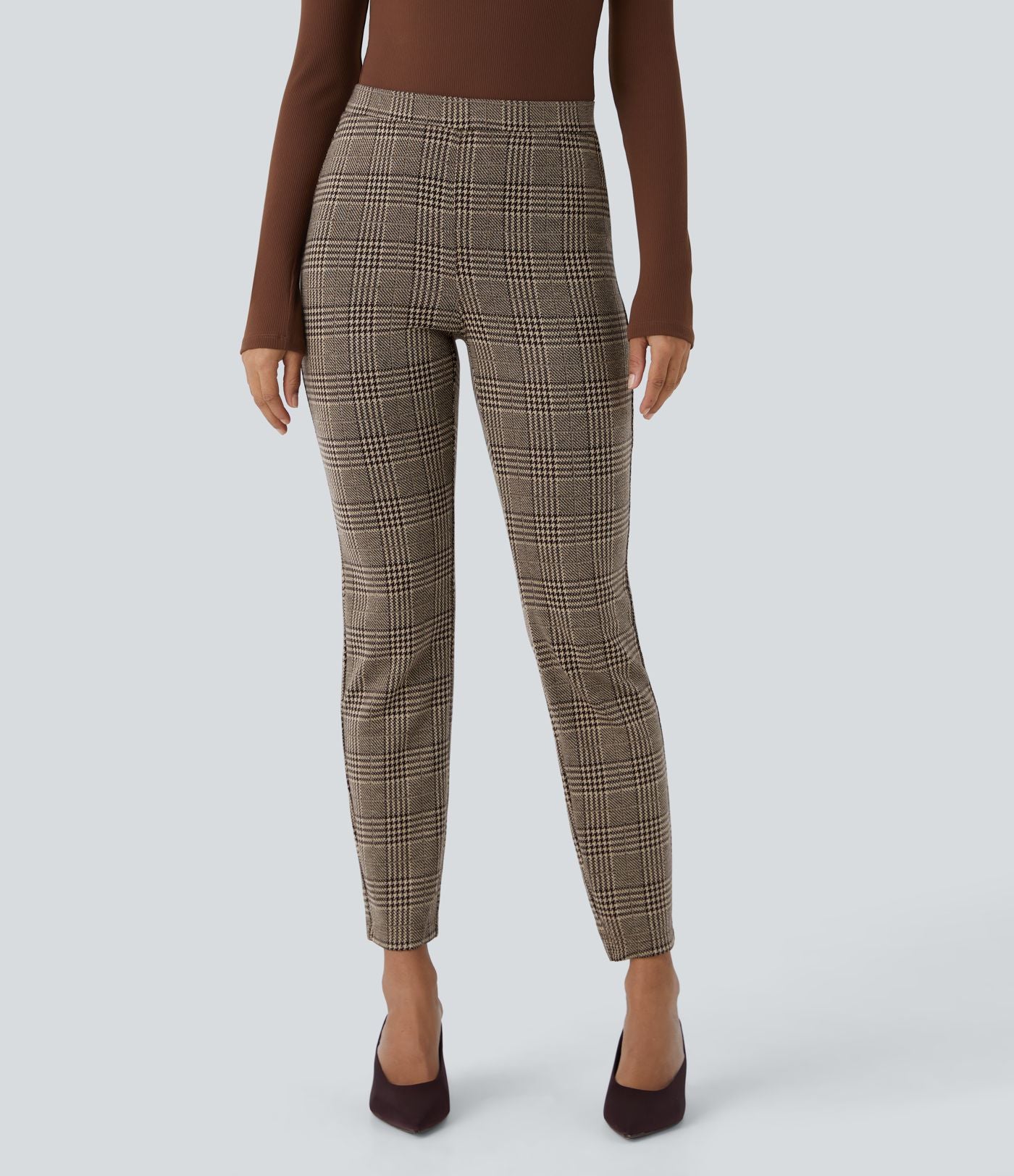 Halara Flex™ Pantalon skinny tailleur taille haute à motif pied-de-poule avec poches arrière