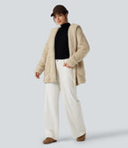 Manteau teddy à capuche manches longues avec poches