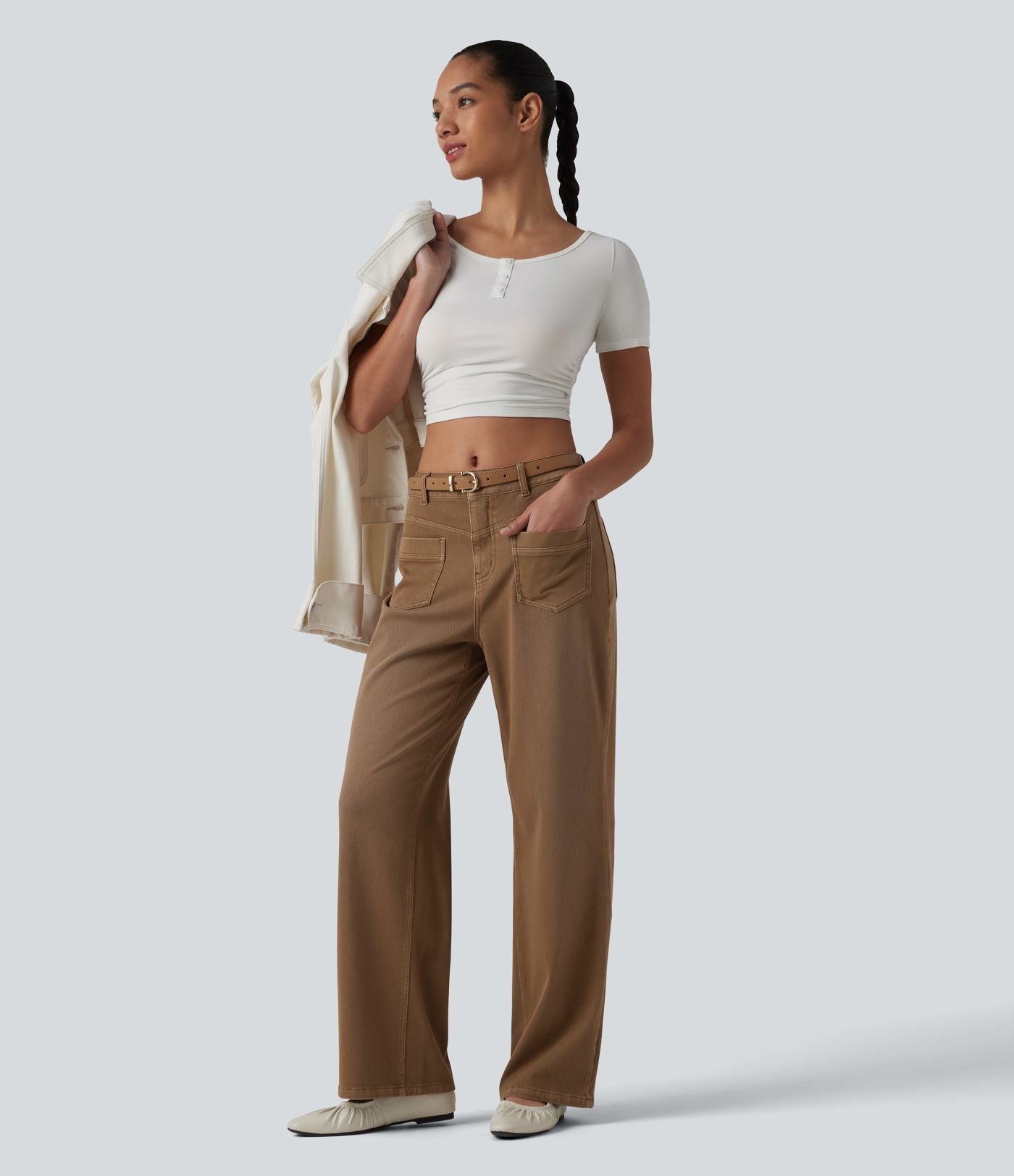 Jean droit Halara Flex™ décontracté coloré taille mi-haute avec poches