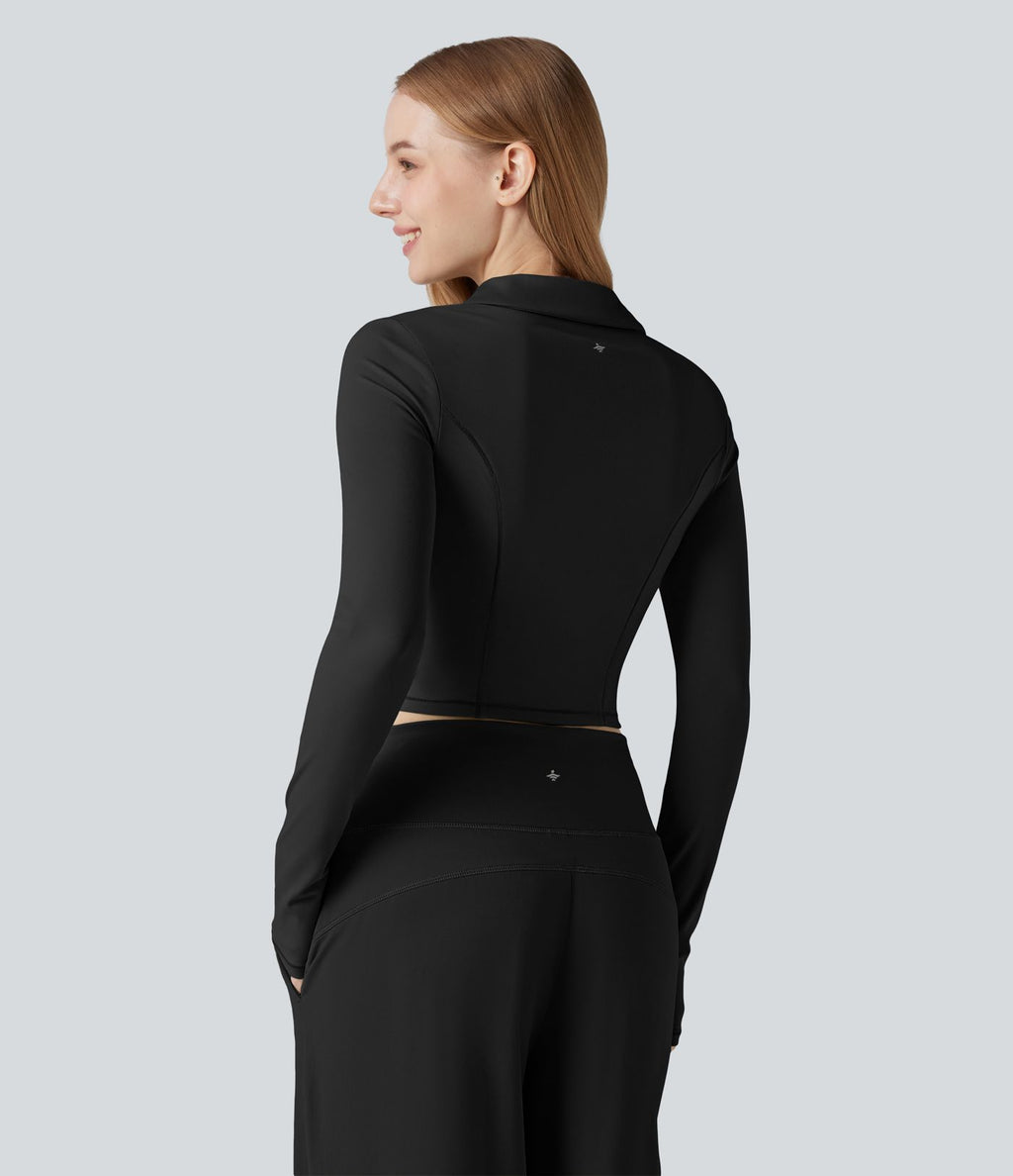 Top de sport tennis SoftlyZero™ Plush court col polo manches longues avec trous pouces