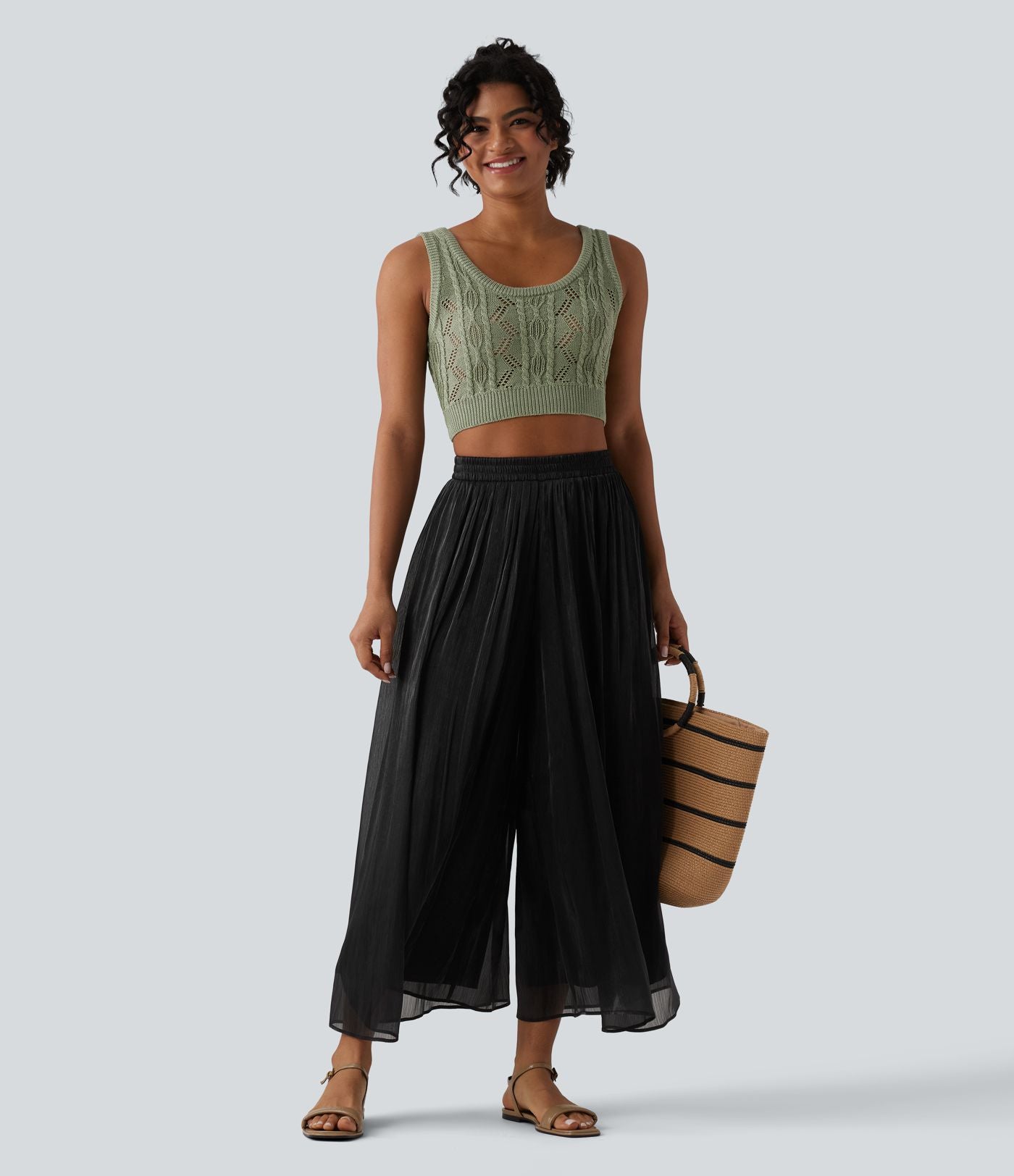 Pantalon ample fluide vacances taille haute