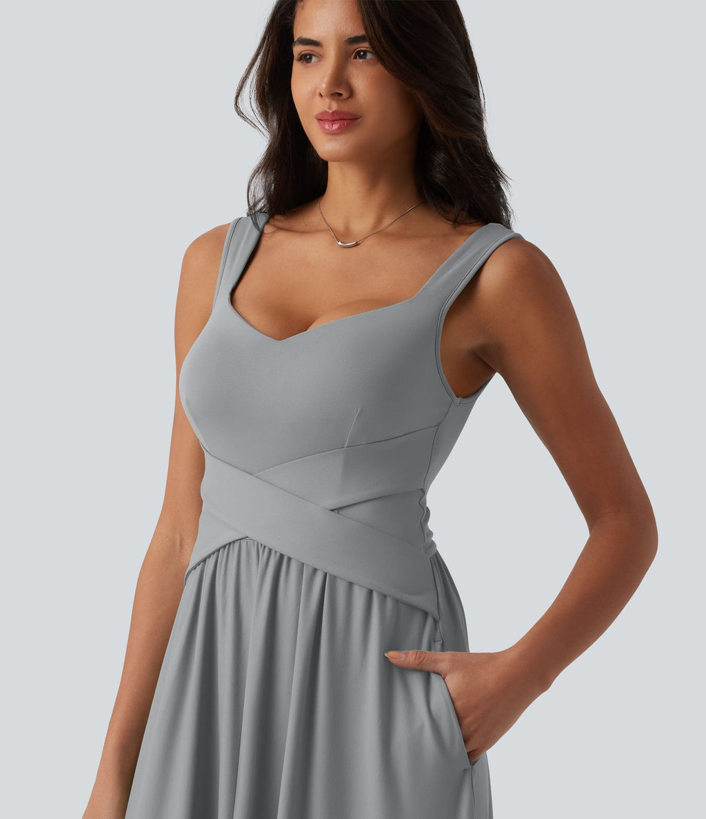 Robe longue fluide sans manches avec brassière intégrée (Bonnets E-G) et poches