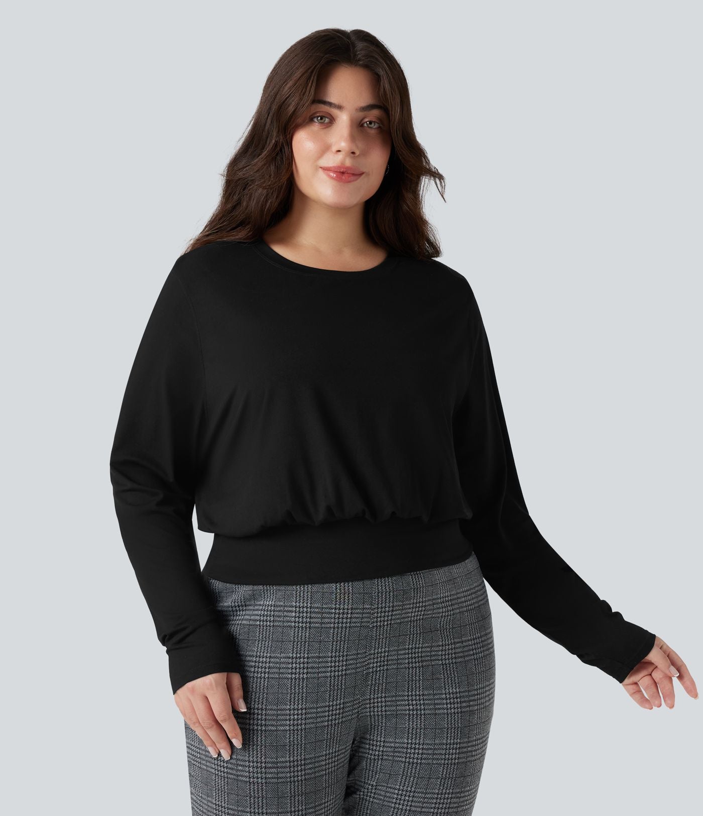 Top grande taille col rond manches longues