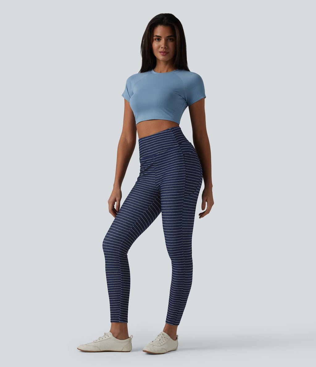 Jegging 7/8 rayé taille haute Halara Flex™ avec poches et effet ventre plat