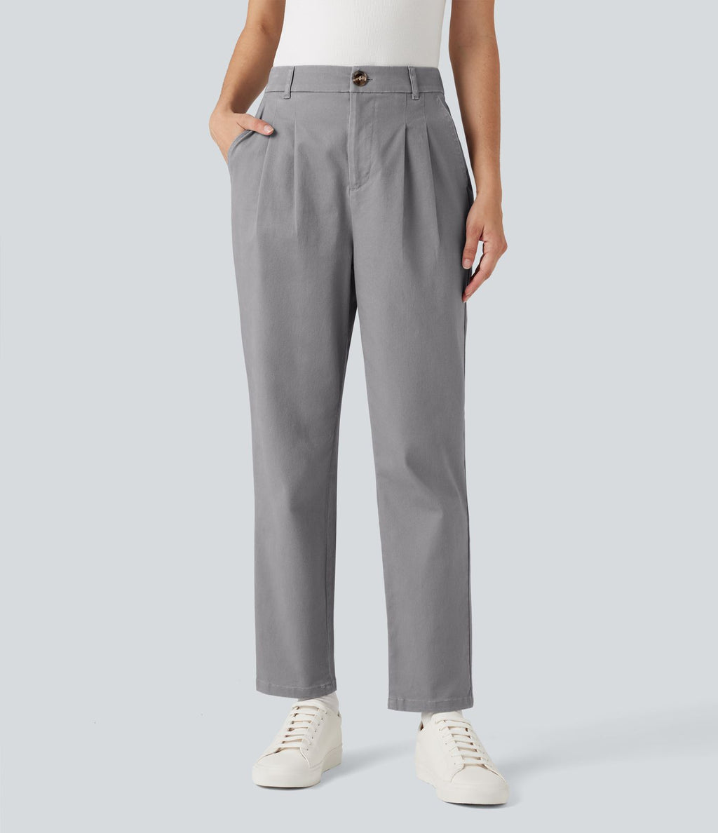 Pantalon coton coupe ajustée taille haute avec poches