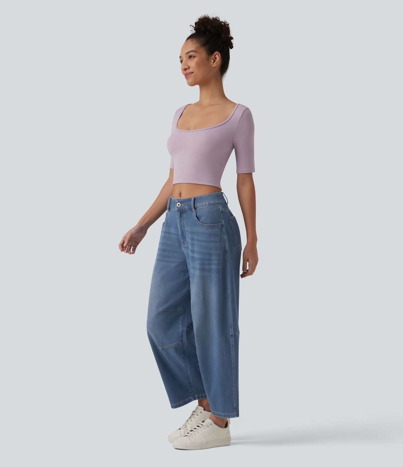 Jean Barrel 7/8 taille basse Halara Flex™ avec poches zippées