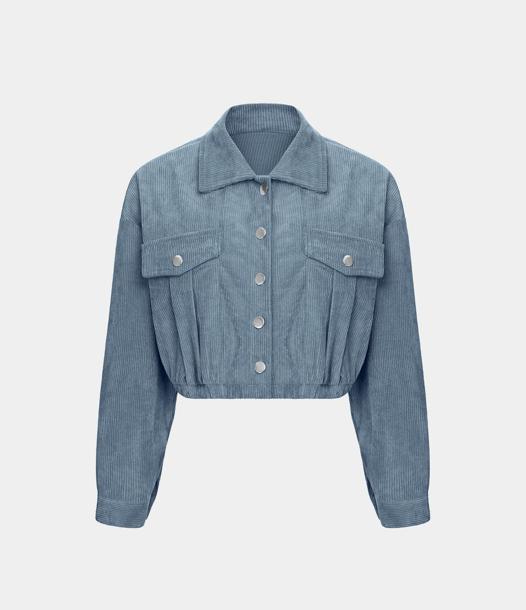 Veste Casual en Velours Côtelé à Boutons Poches Col Court