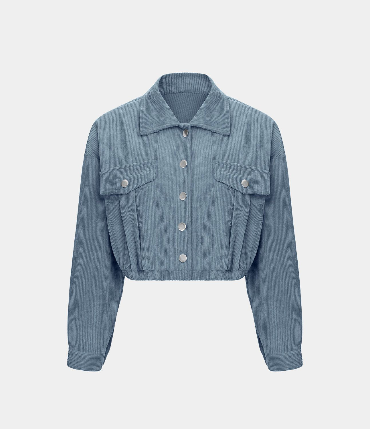 Veste Casual en Velours Côtelé à Boutons Poches Col Court