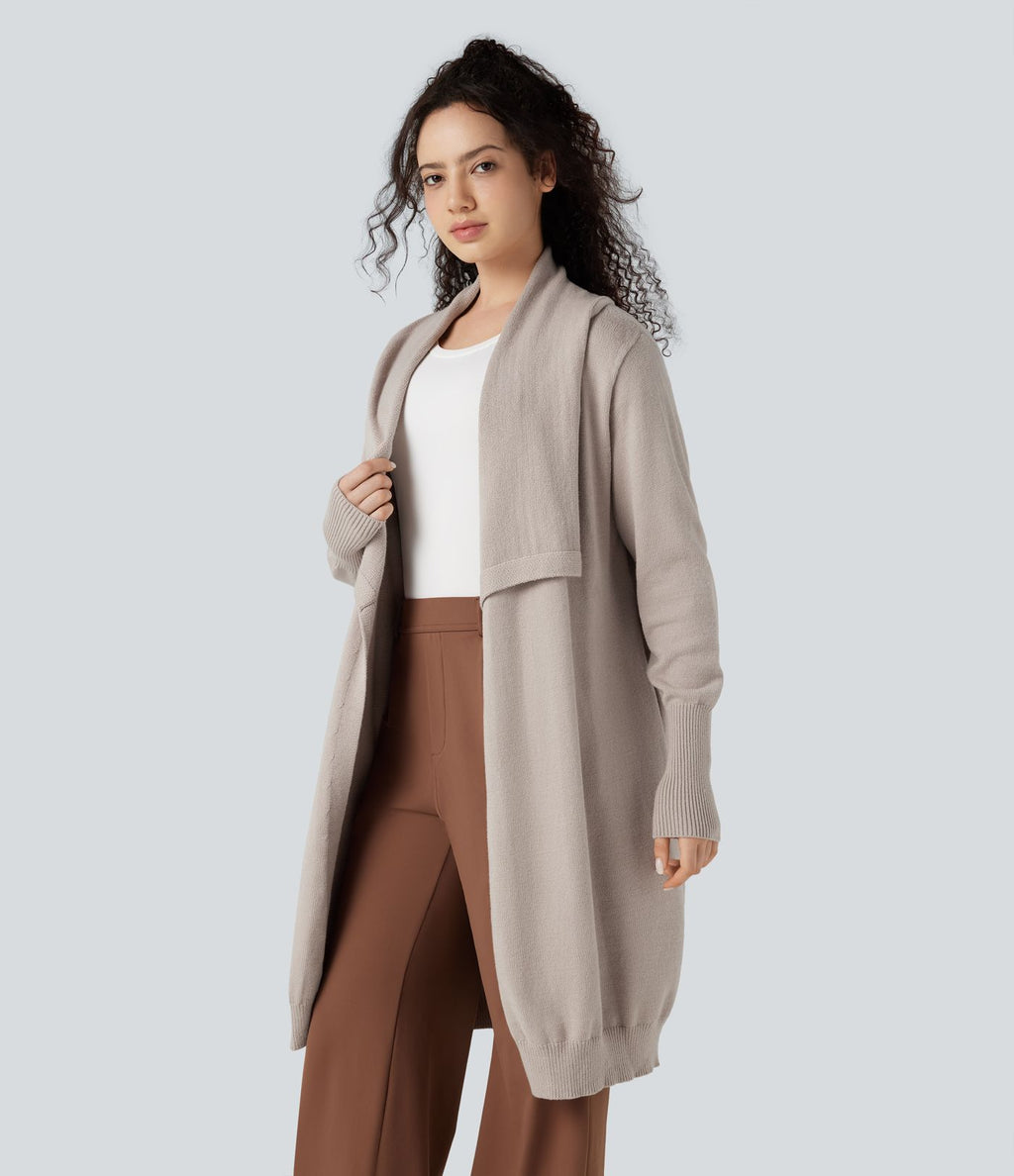 Cardigan long col tailleur manches longues avec poches