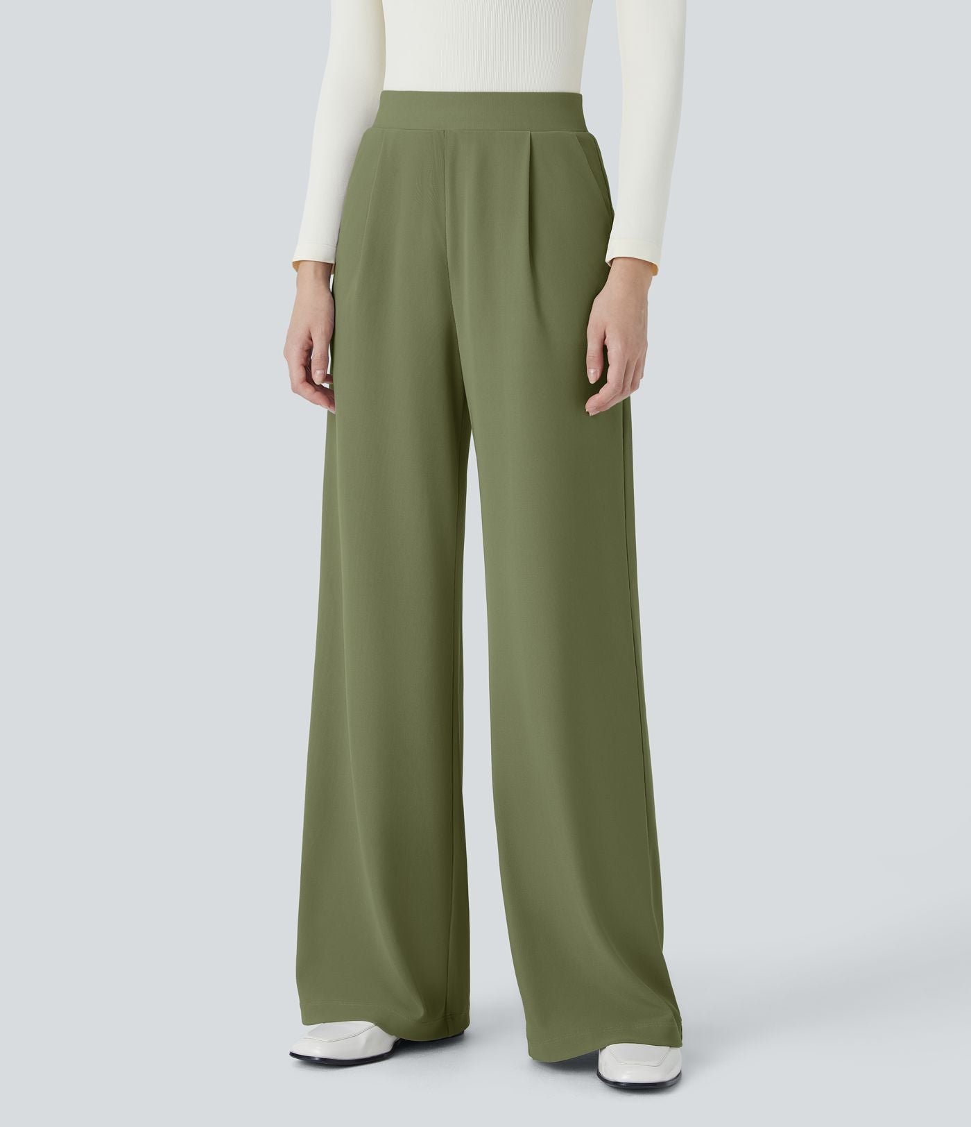 Halara Flex™ Pantalon Tailleur Évasé à Taille Haute Sculptant la Silhouette avec Poches Latérales Micro Waffle