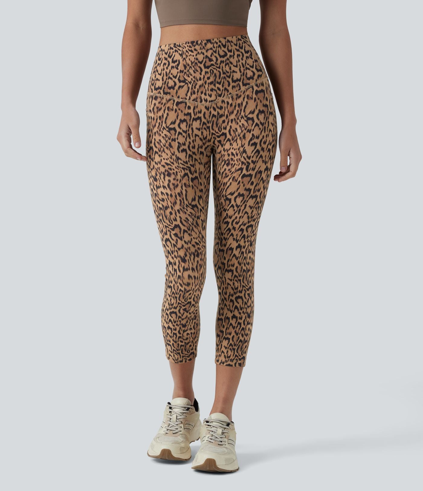 Legging corsaire d'entraînement taille haute gainant imprimé léopard Halara UltraSculpt™ avec poches
