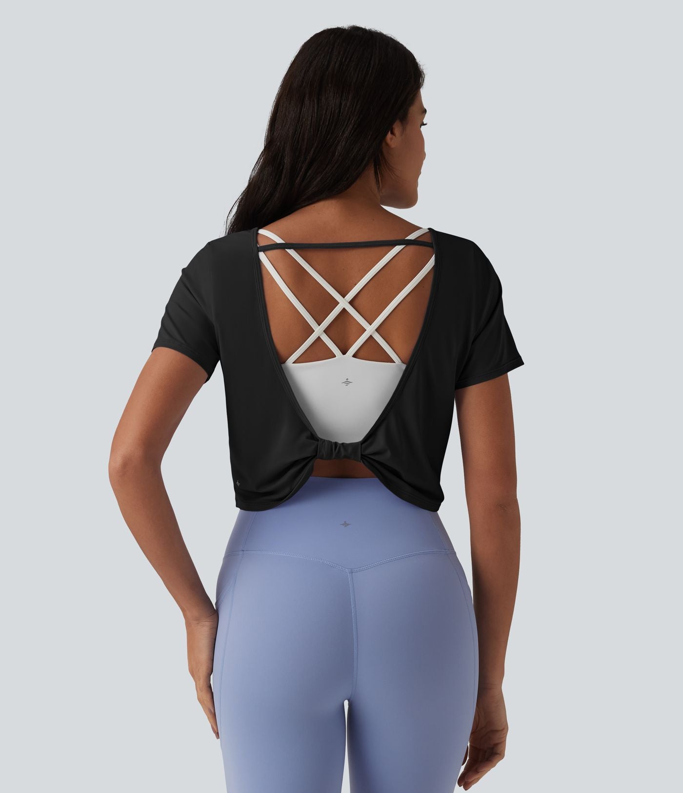 Haut de sport yoga col bateau manches courtes effet frais InstantCool dos ouvert, protection solaire UPF50+