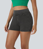 Halara Flex™ Shorts 7,5cm Casual en Denim Tricot Extensible Taille Haute Avec Poches Latérales Arrière