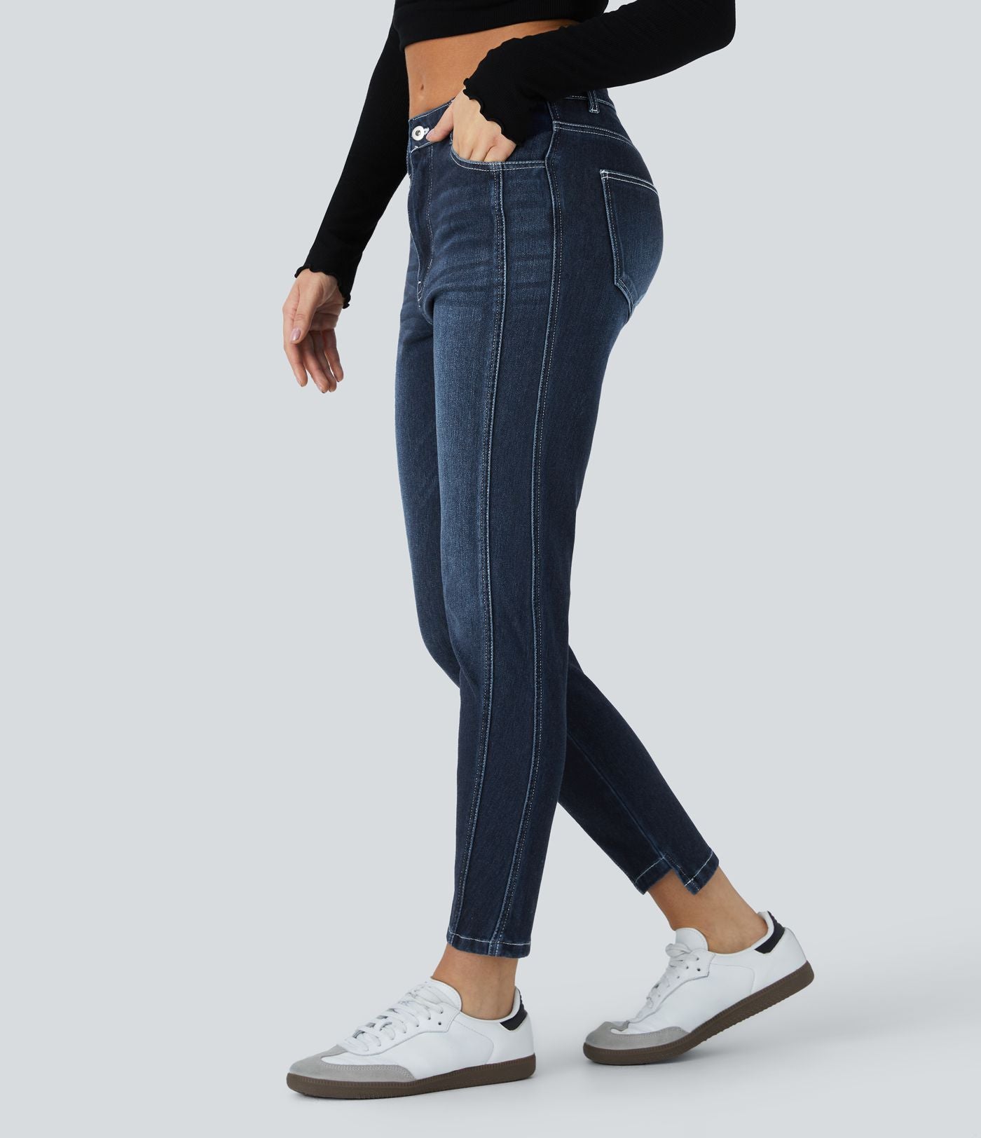 Jean skinny 7/8 décontracté taille basse Halara Flex™ avec poches zippées