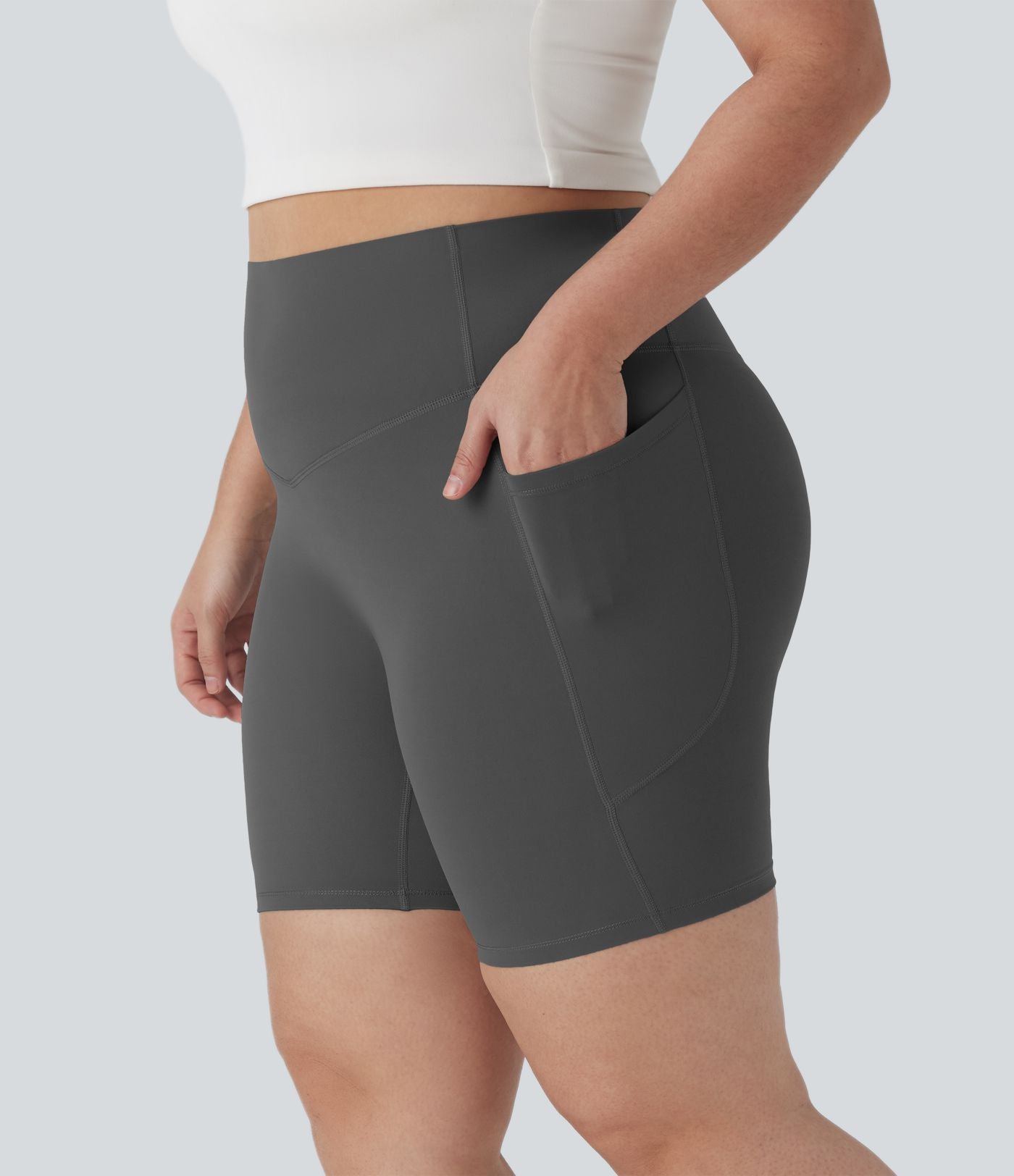 Short cycliste 17,5 cm d'entraînement gainant taille haute grande taille avec poches Halara UltraSculpt™
