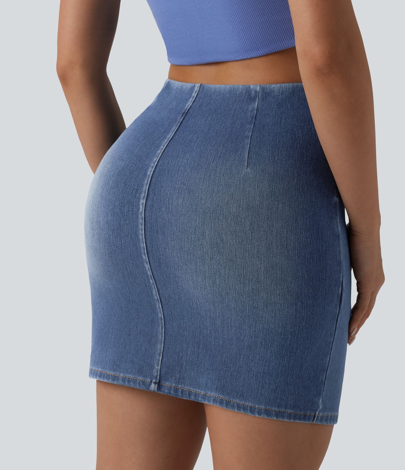 Jupe mini moulante décontractée Halara Flex™ en denim taille haute froncée ourlet croisé