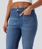Halara Flex™ Jean 7/8 casual évasé en denim molleton taille mi-haute avec poches