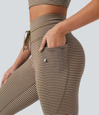 Legging de yoga rayé taille haute avec cordon de serrage et poches