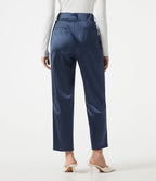 Pantalon habillé fuselé taille haute en satin avec poches