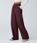 Pantalon velours côtelé de jogging décontracté à taille haute avec poches latérales