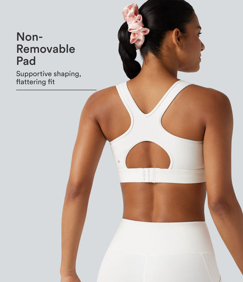 Brassière de sport d'entraînement maintien fort en mesh contrasté avec boucle ajustable et coussinets non amovibles