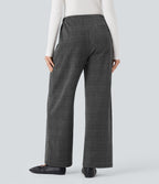 Pantalon tailleur droit Halara Flex™ taille mi-haute à carreaux avec cordon et poches