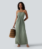 Robe longue dos nu à nouer avec soutien-gorge intégré et poches