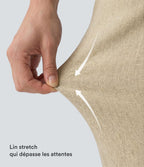 Pantalon large casual en lin stretch taille haute ventre plat avec poches