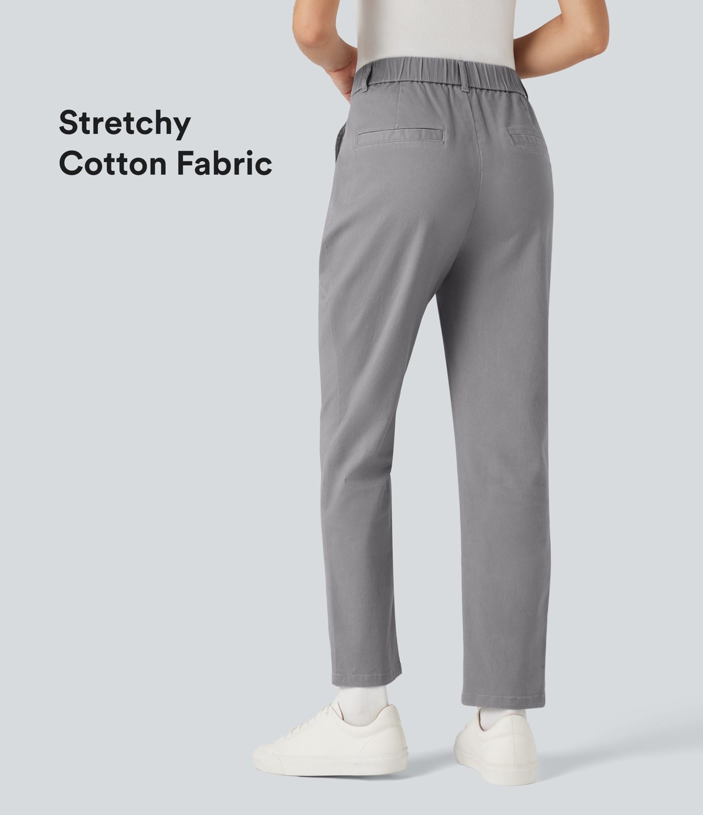 Pantalon coton coupe ajustée taille haute avec poches