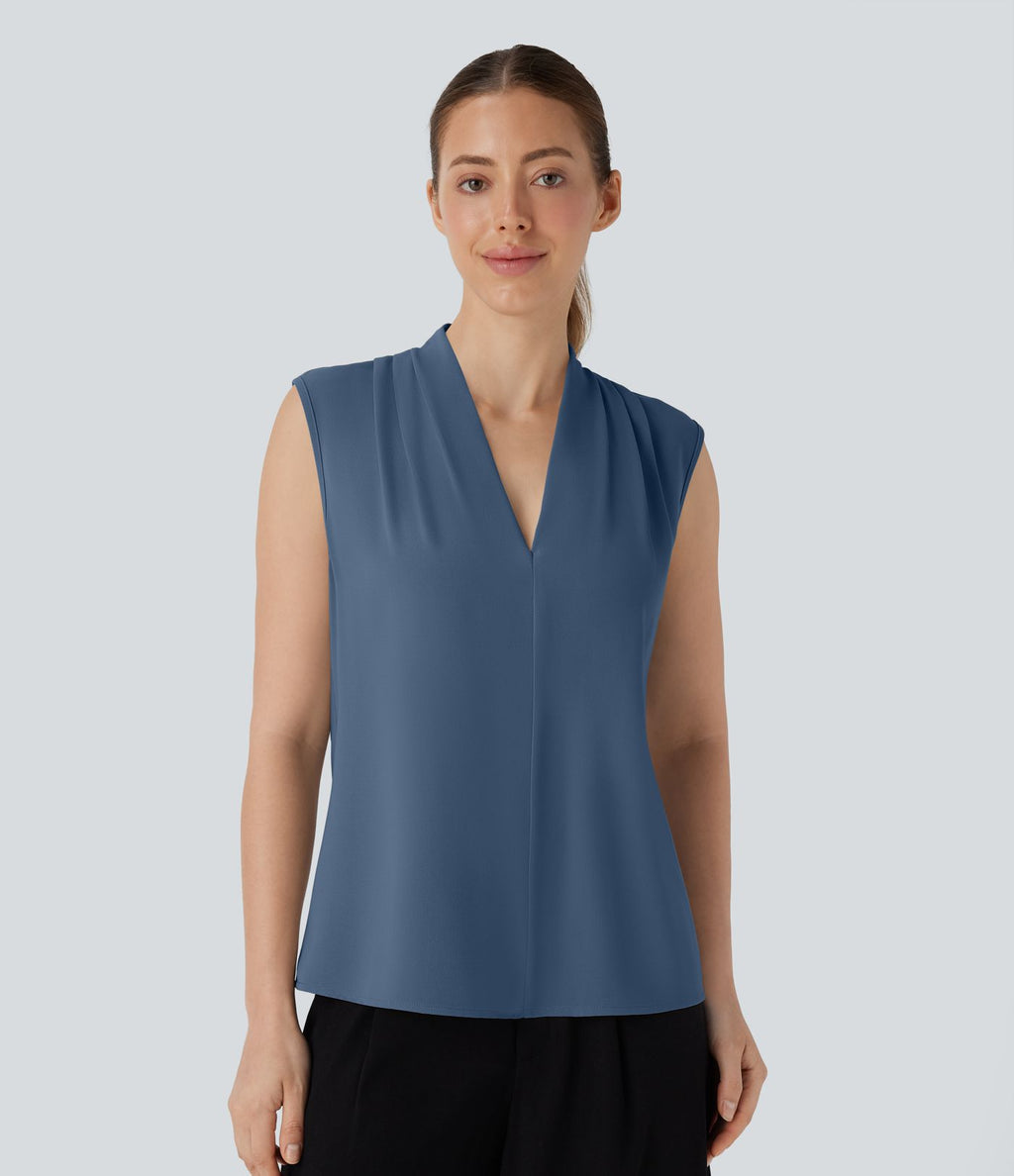 Blouse sans manches col V pour le bureau