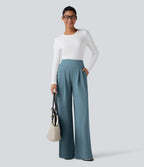 Pantalon de travail droit Halara Flex™ taille haute gainant en crêpe avec poches