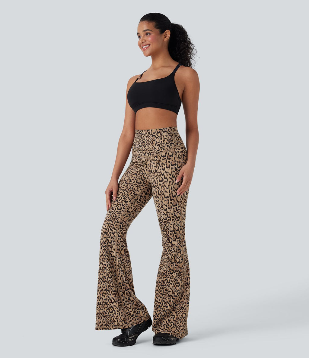Pantalon de yoga évasé gainant galbant taille haute imprimé léopard Halara UltraSculpt™