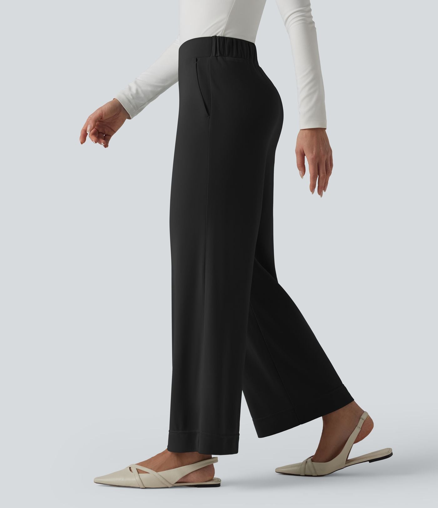Pantalon tailleur taille haute à jambes droites avec poches
