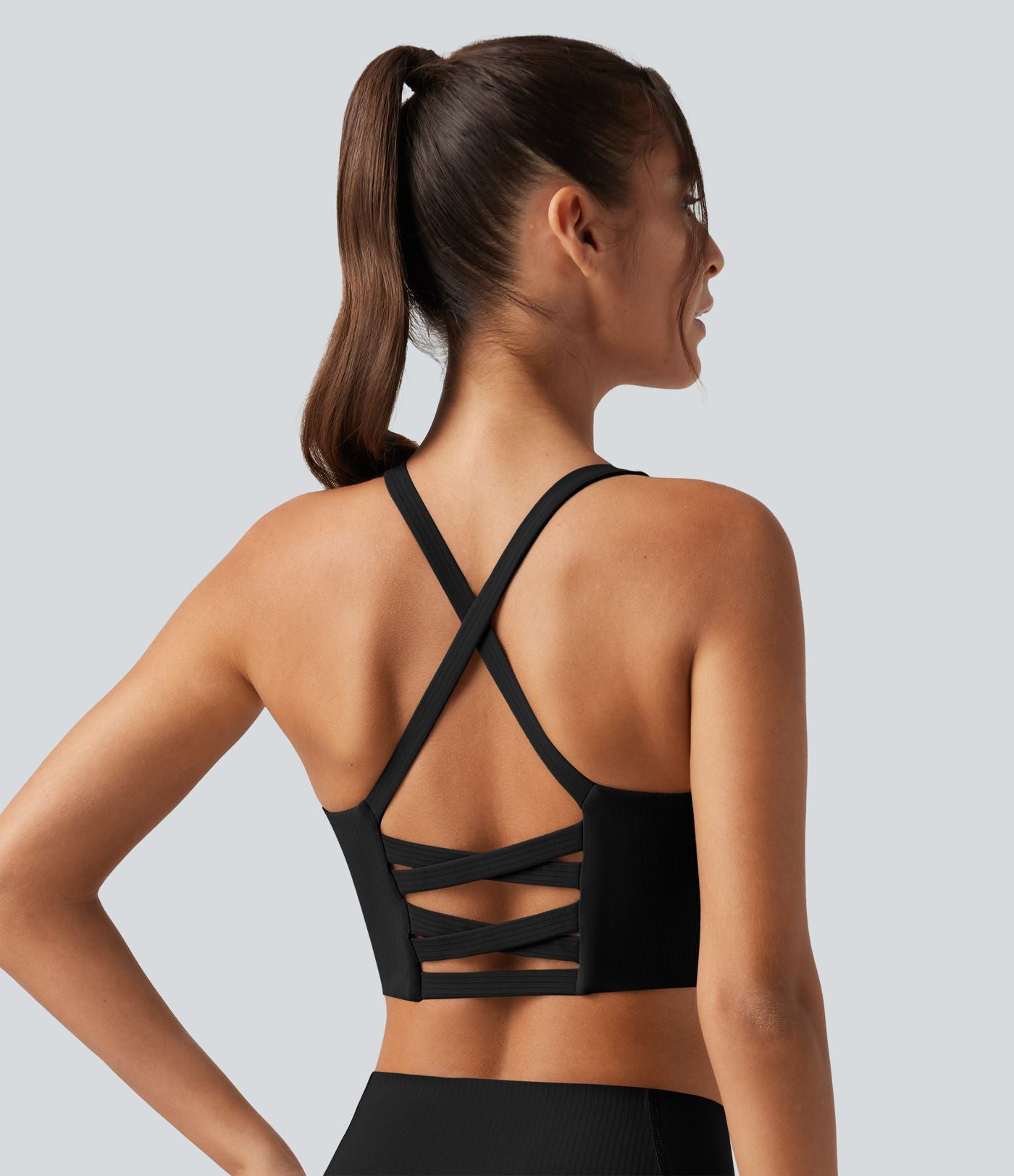 Brassière running Halara UltraSculpt™ côtelée à maintien léger avec coussinets amovibles