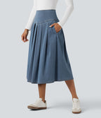 Jupe mi-longue décontractée plissée gainante taille haute effet denim avec poches Halara Flex™