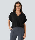 Chemise de travail col V avec ourlet arrondi