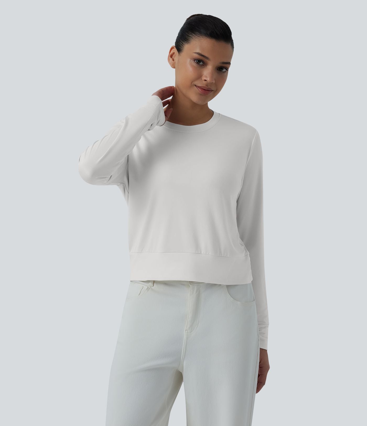 T-shirt casual col rond manches longues coupe ample