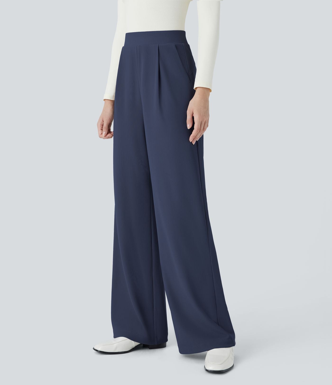 Halara Flex™ Pantalon Tailleur Évasé à Taille Haute Sculptant la Silhouette avec Poches Latérales Micro Waffle