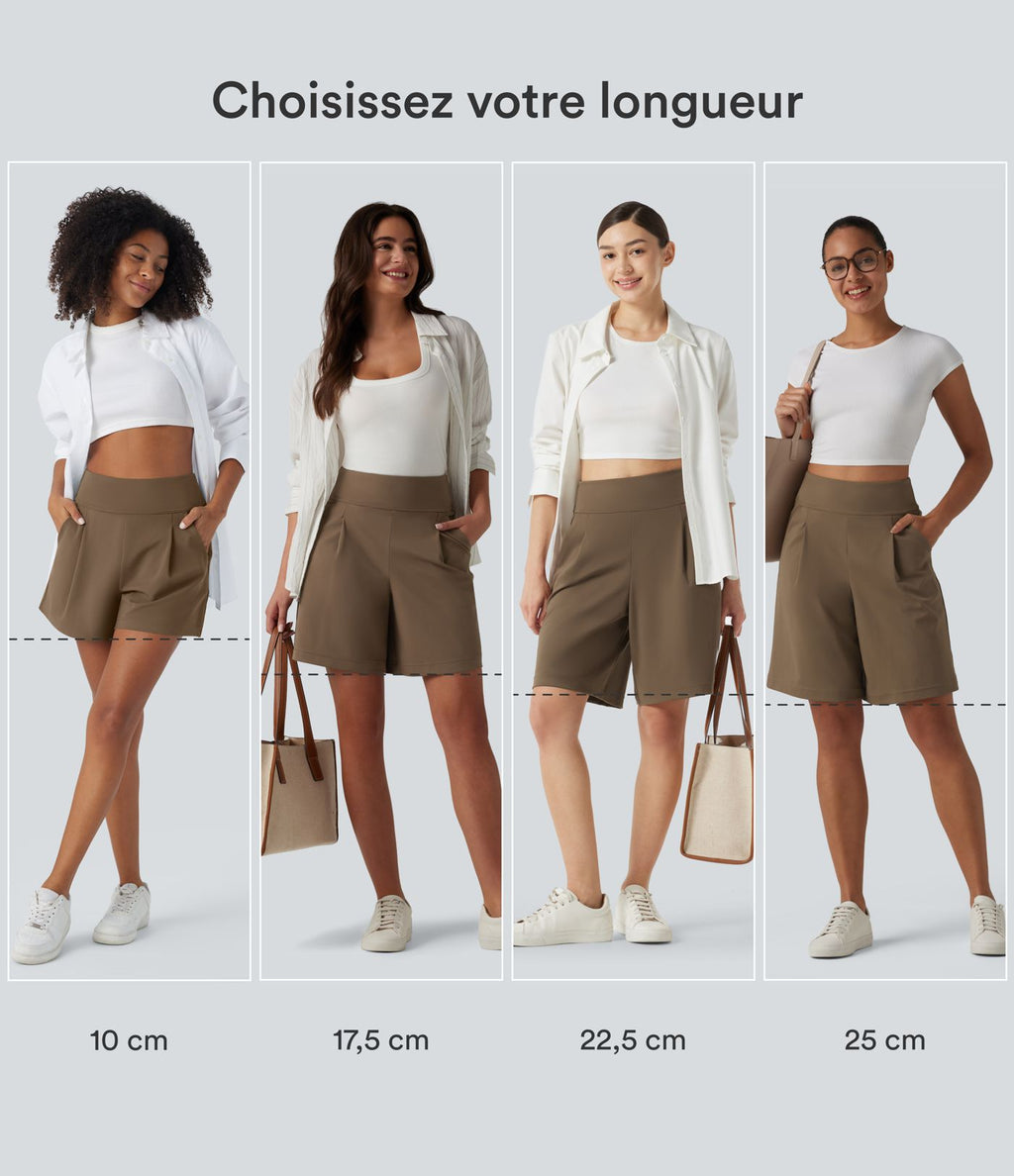 DayStretch Short tailleur bermuda plissé taille haute 25,5 cm avec poches
