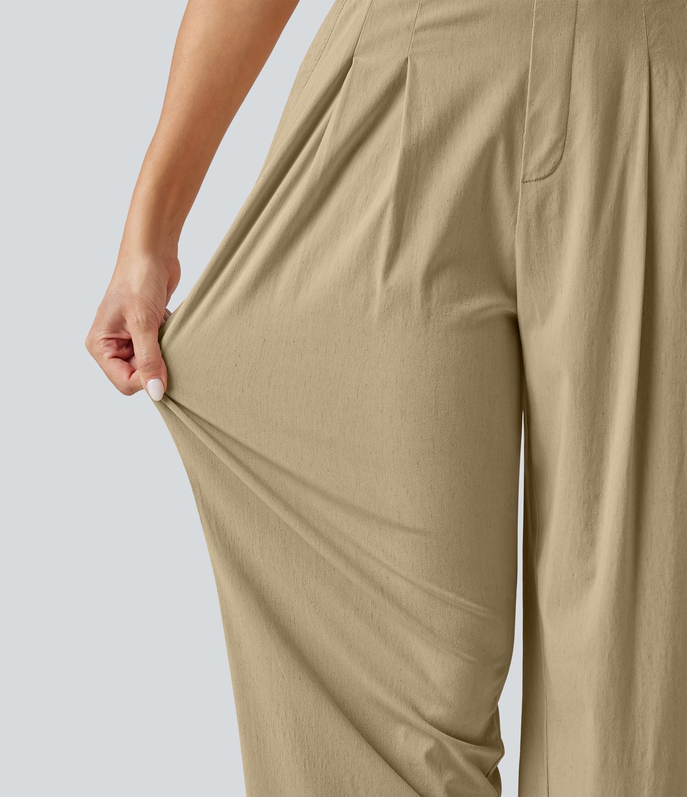 Pantalon décontracté fuselé taille haute en lin stretch avec poches