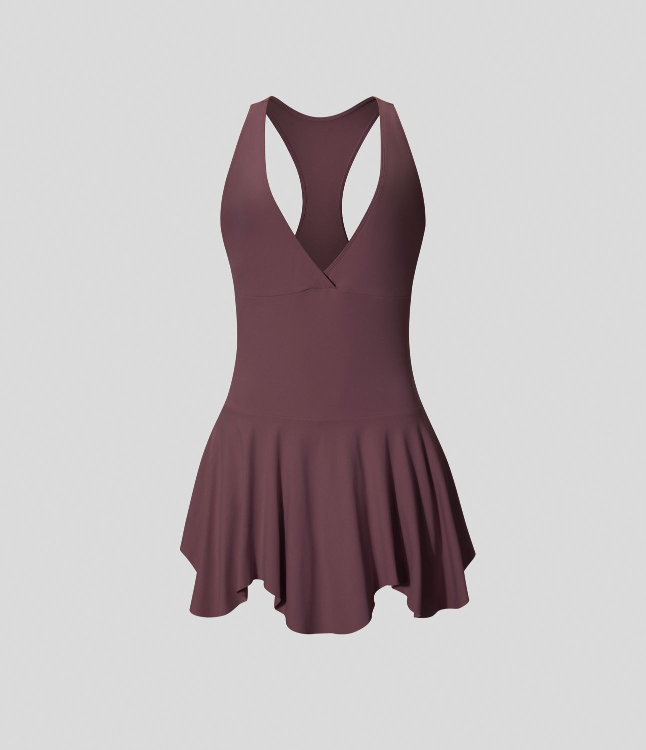 Robe Casual Mini Évasée 2-en-1 à Col V Profond Dos Nageur et Poches Latérales
